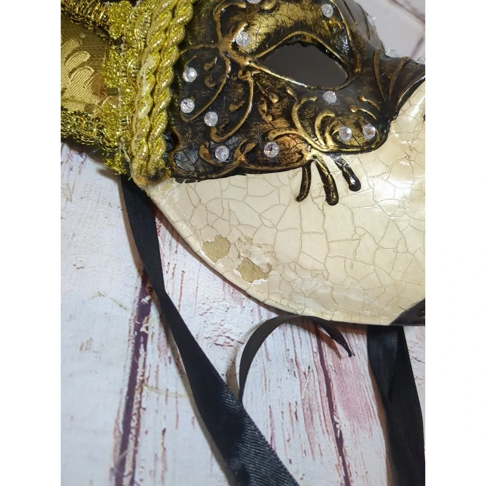 Mardi Gras Large Jester Joker‎ Crackle Venetian Masquerade Mask Brown &  Gold